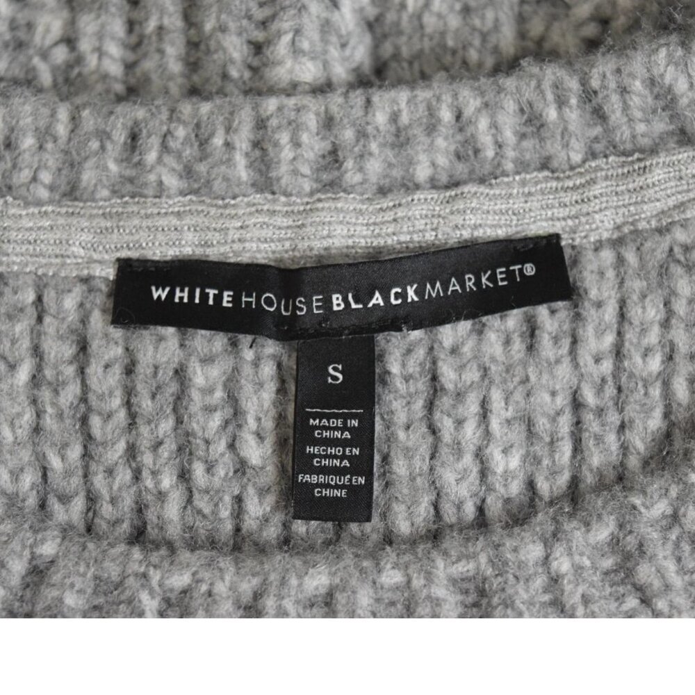 WHITE HOUSE BLACK MARKET EMBELLISHED CABLE KNIT GRAY SWEATER - Picture 8 of 9